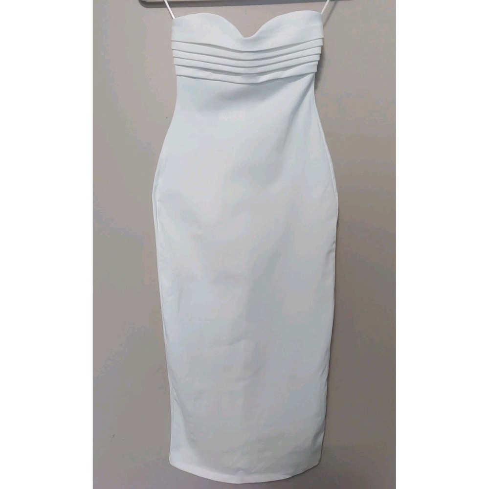 Zara Women White Bodycon Sleeveless Pleated Stretch Midi Dress Size S
